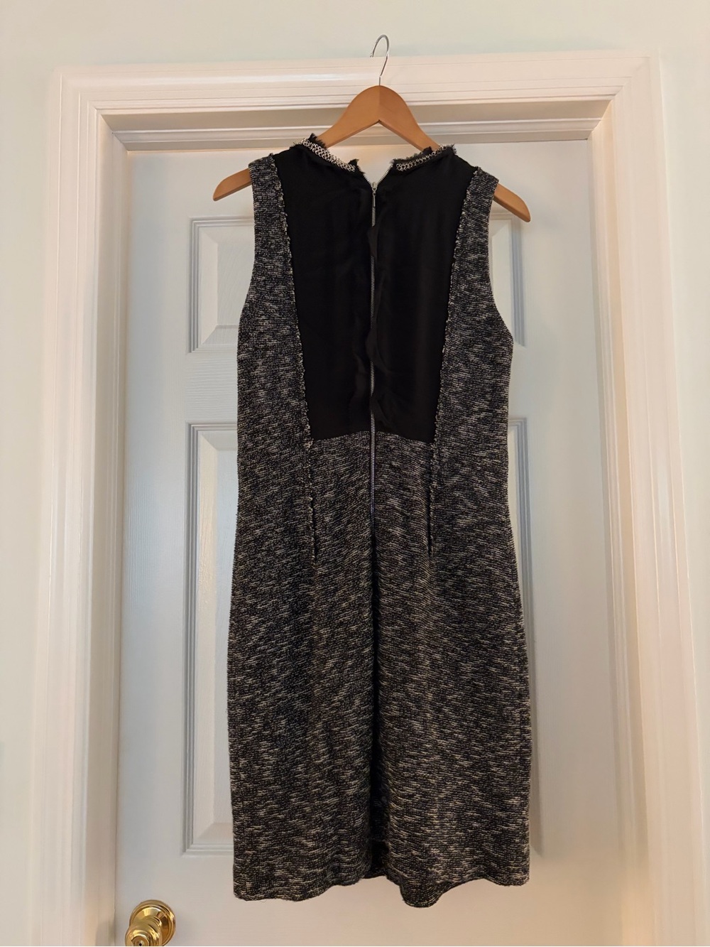Rebecca Taylor Black and Gray Sleeveless Tweed-Style Midi Dress